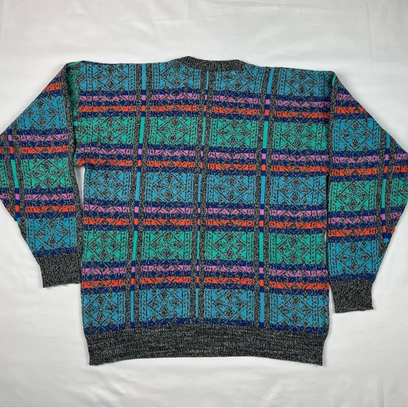 Vtg Robert Bruce Mens Grandpa Sweater Sz Large 80s Bright Alpine USA B6 - Picture 2 of 7